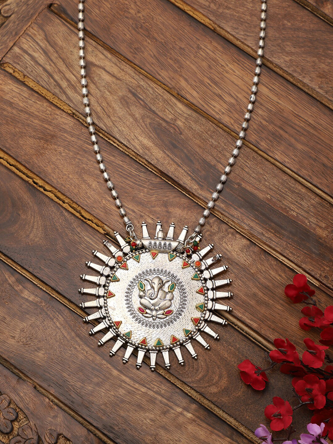 VENI Silver-Plated Oxidised Long Necklace