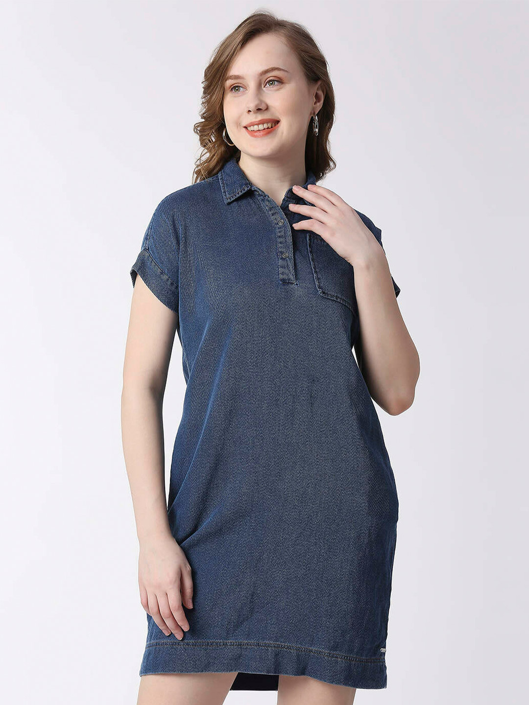 Pepe Jeans Shirt Collar Short Dress