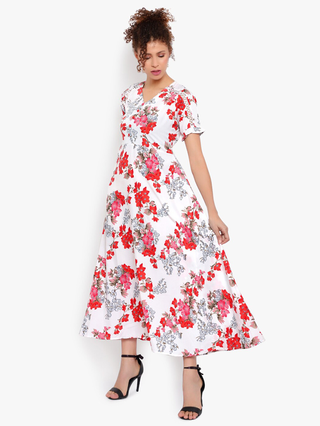 Indietoga V-Neck Floral Crepe Maxi Dress