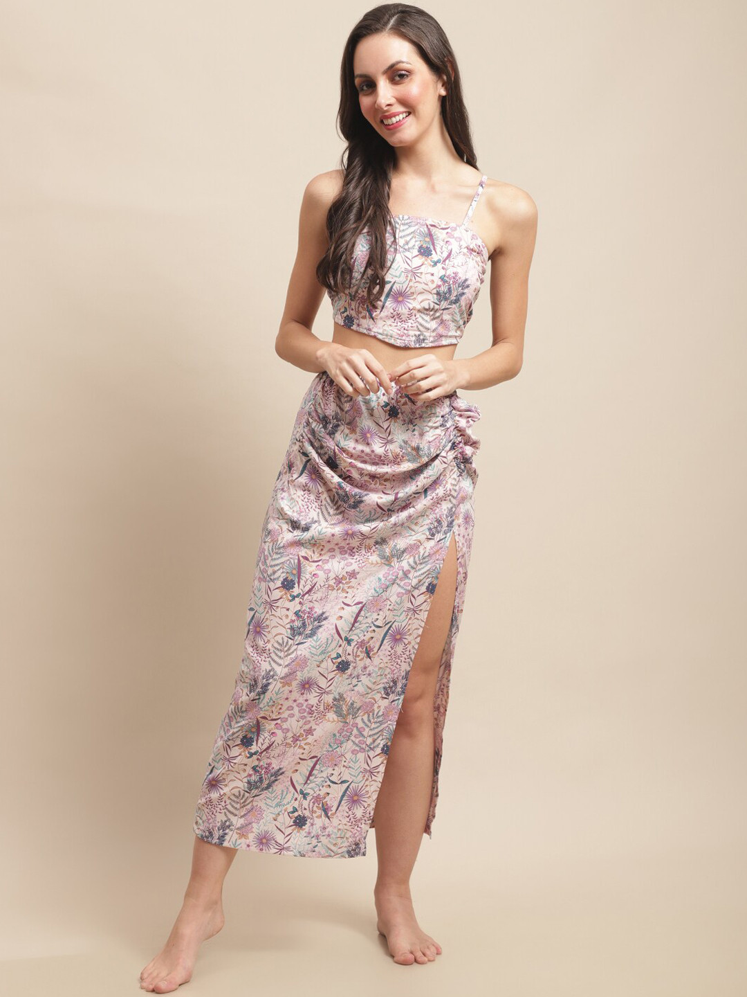 Claura Floral Printed Top & Skirt Swimwear Set