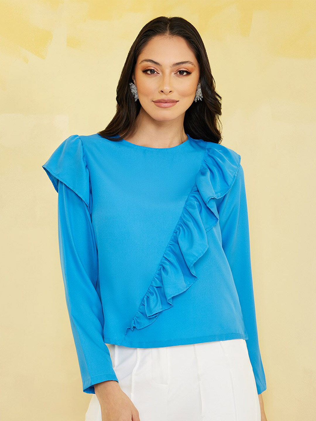 Styli Ruffled Long Sleeve Regular Top