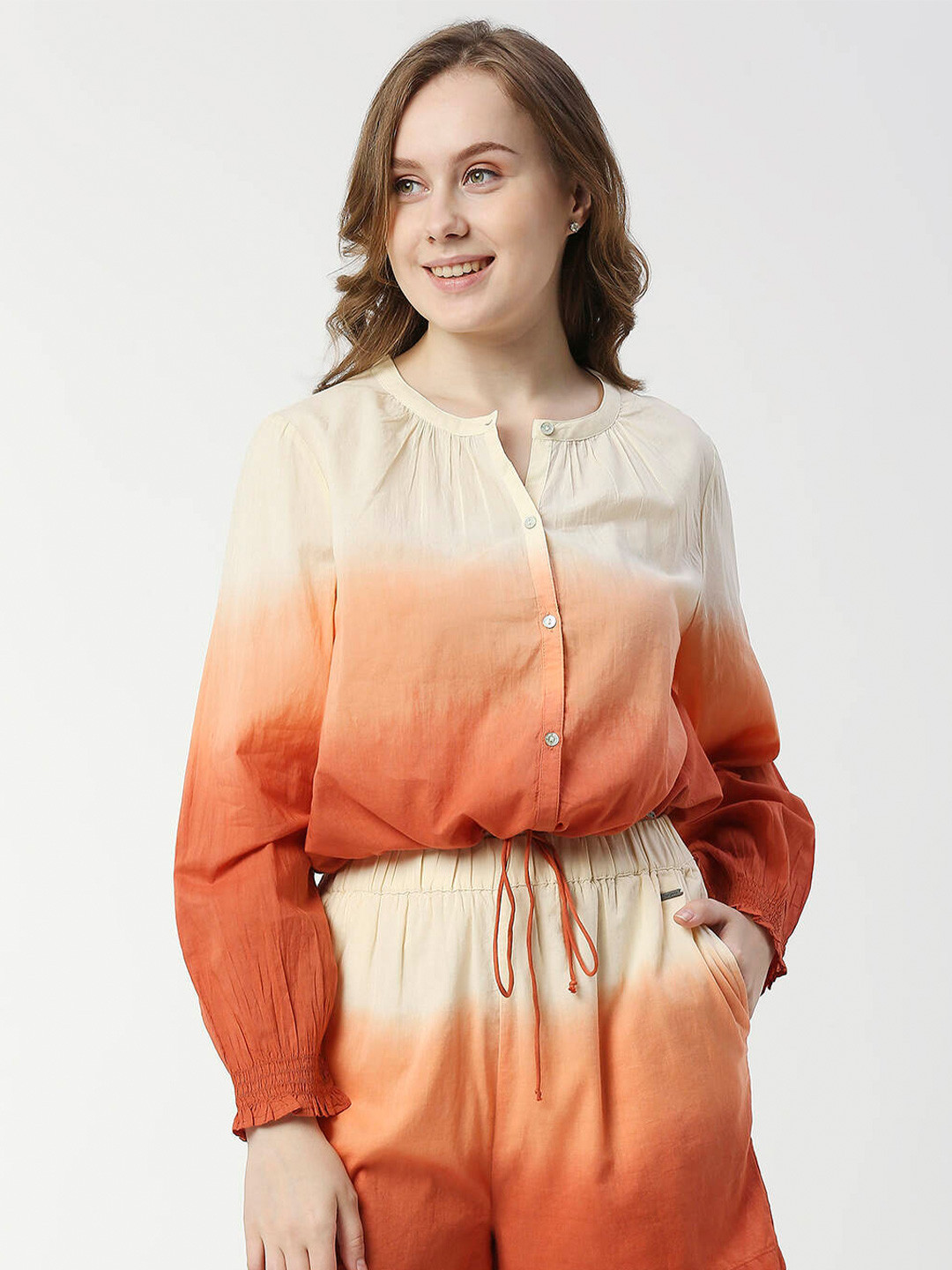 Pepe Jeans Band Collar Relaxed Boxy Tie & Dye Cotton Shirt