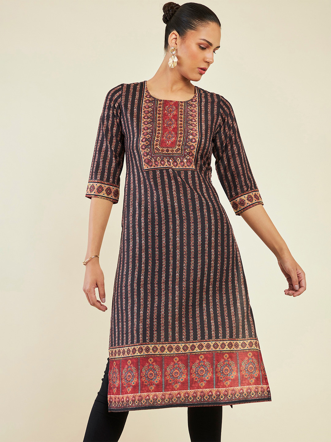 Soch Calf Length Ethnic Motifs Printed Straight Kurta