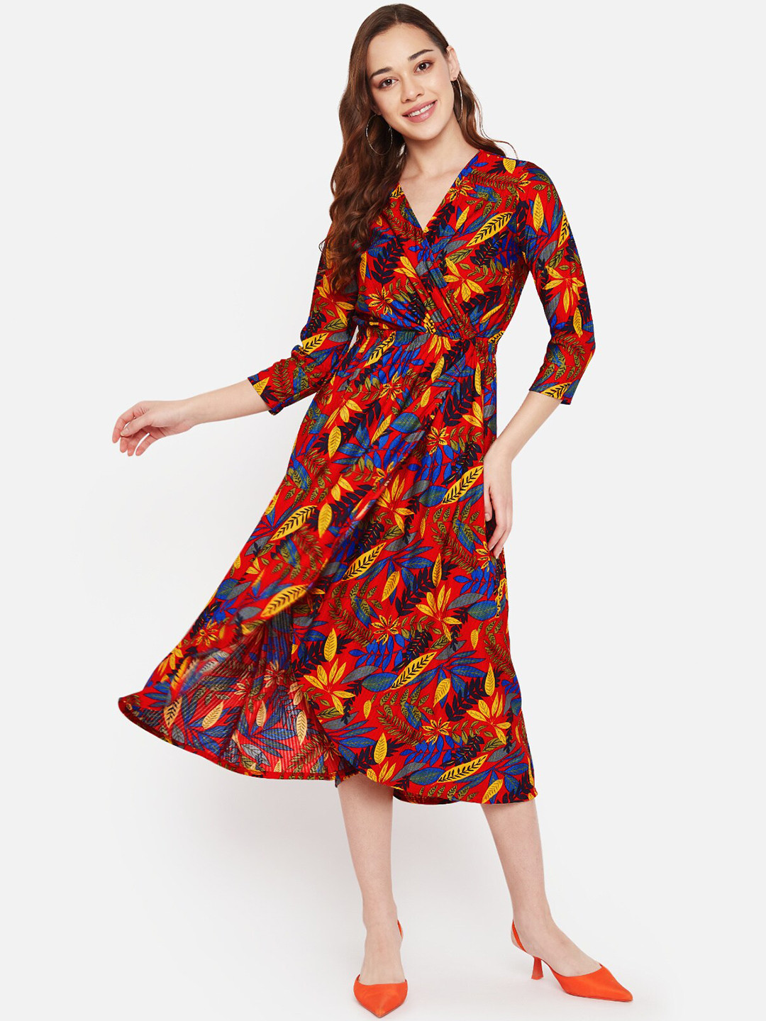 Martini V-Neck Floral Midi Dress