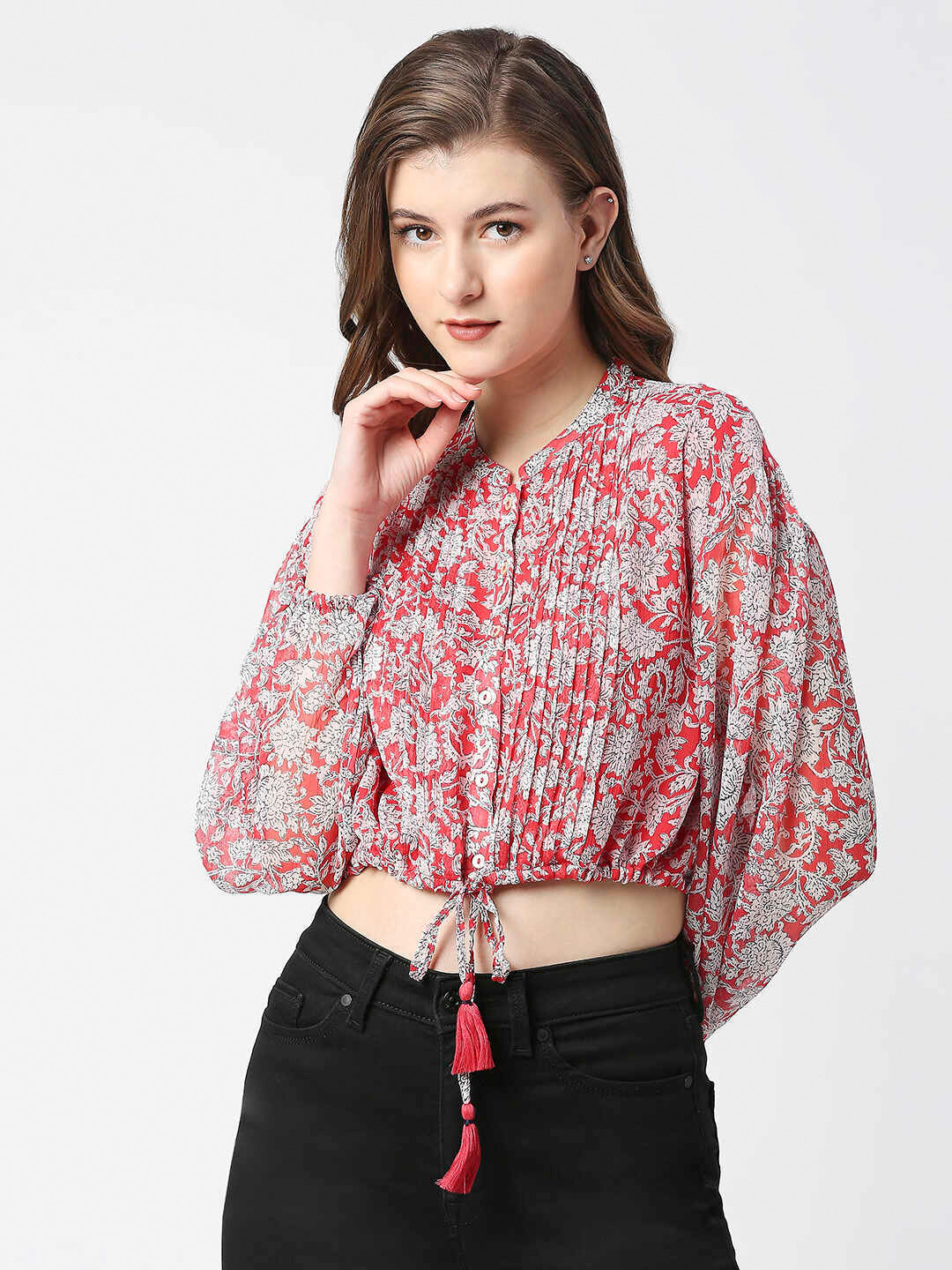 Pepe Jeans Floral Print Mandarin Collar Top