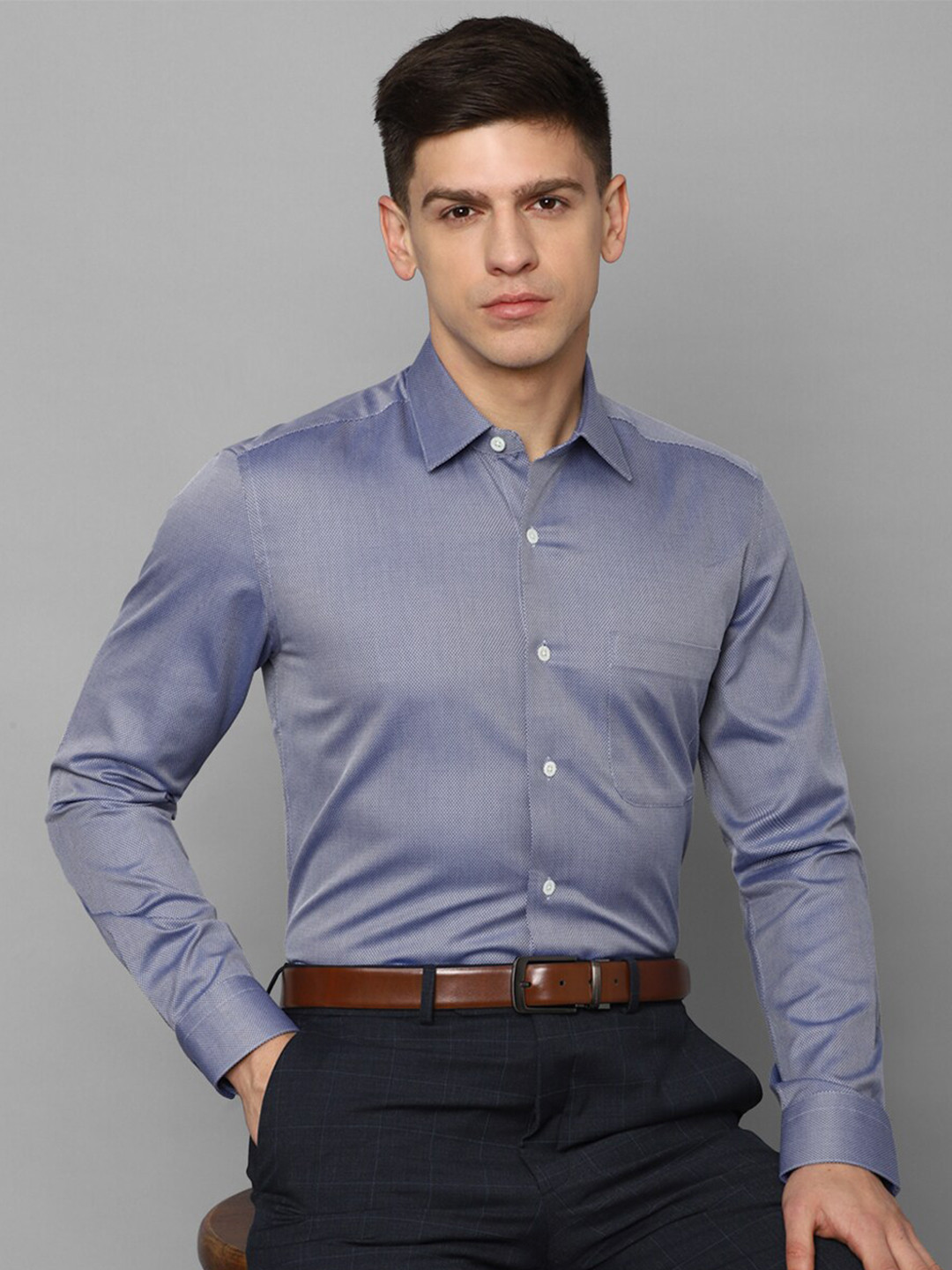 Luxure by Louis Philippe Plus Size Spread Collar Slim Fit Cotton Formal Shirt