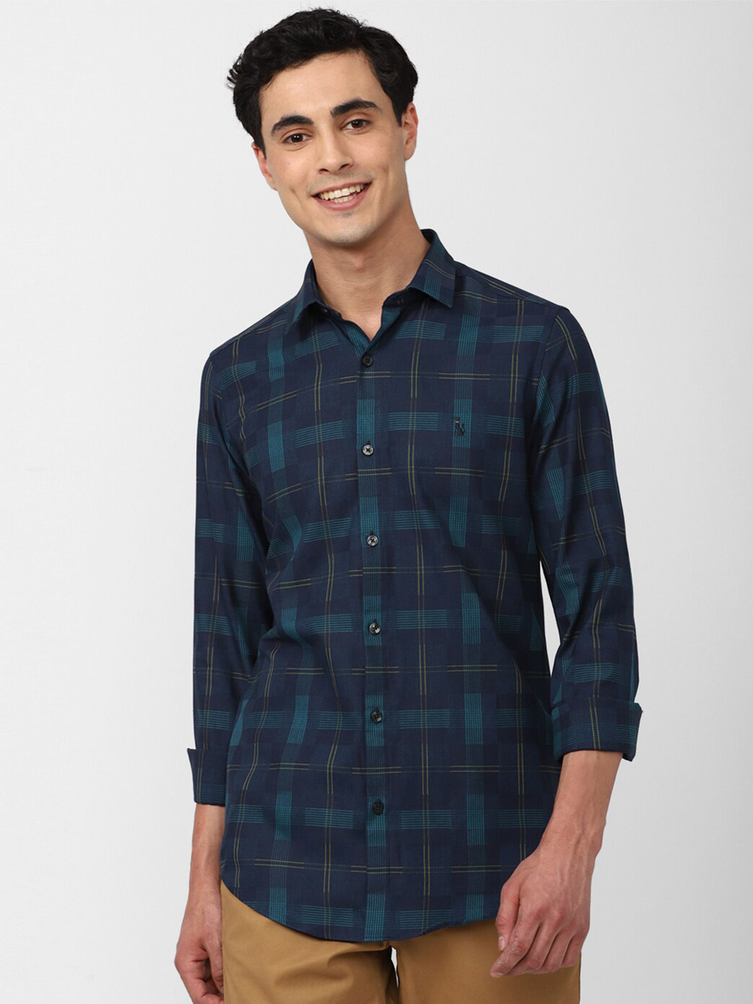 SIMON CARTER LONDON Checked Spread Collar Pure Cotton Slim Fit Casual Shirt