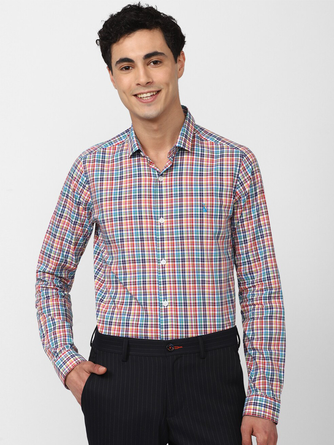 SIMON CARTER LONDON Tartan Checks Slim Fit Cotton Formal Shirt