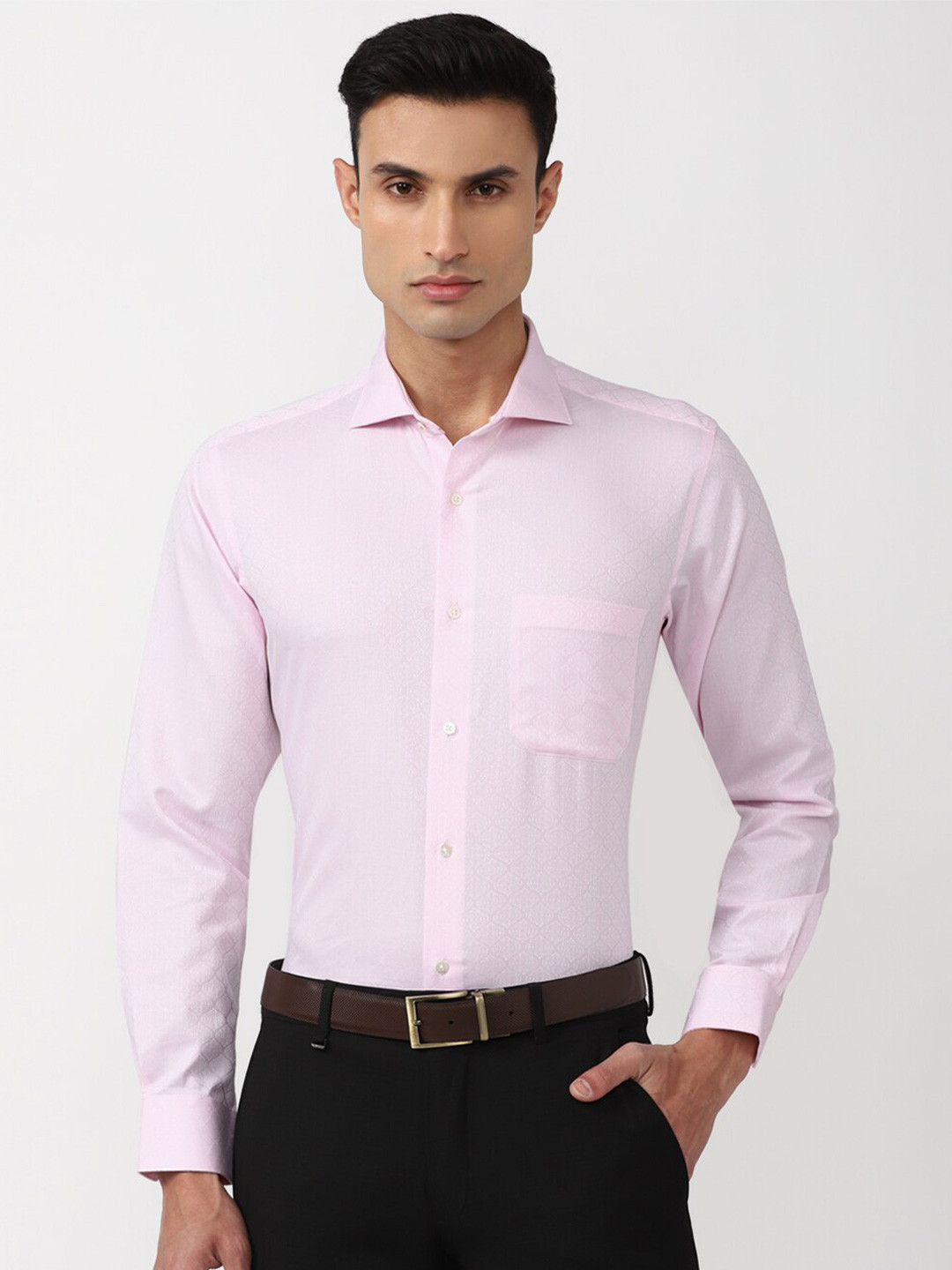 Van Heusen Self Design Spread Collar Pure Cotton Formal Shirt