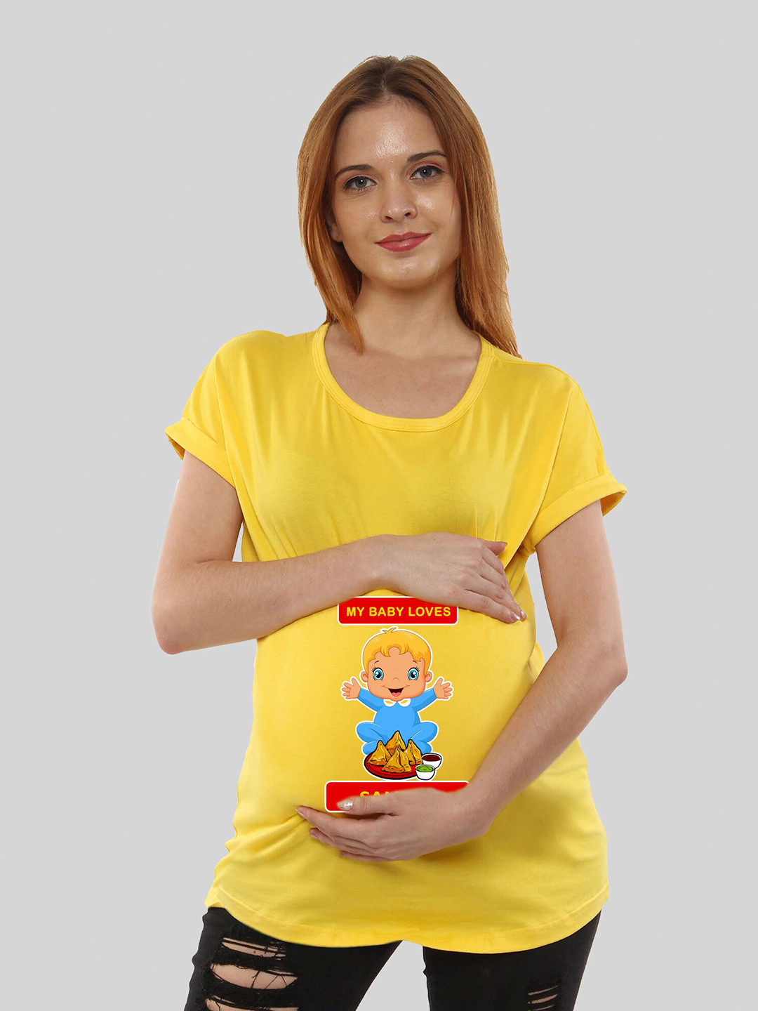 SillyBoom Maternity Graphic Printed Round Neck Cotton T-shirt