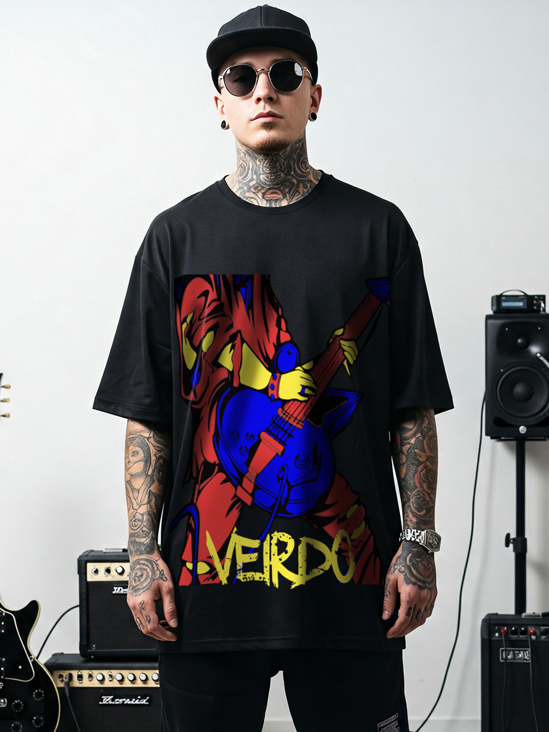 VEIRDO Printed Drop-Shoulder Sleeves  Loose Fit Oversized T-shirt