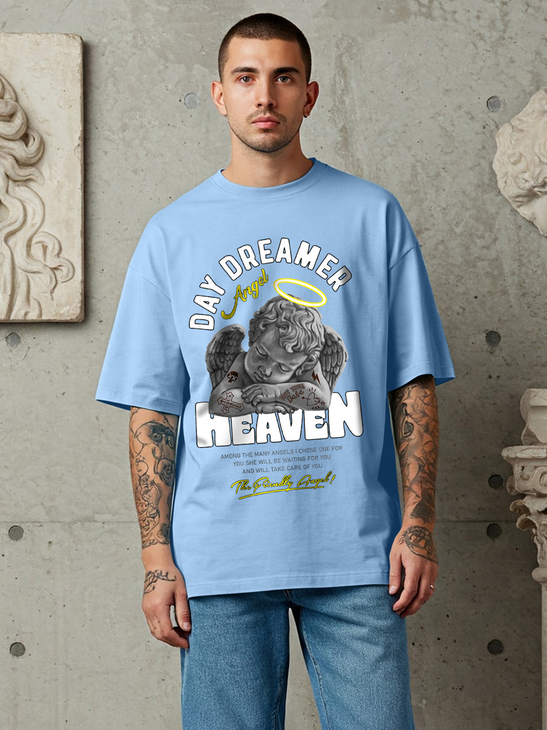 VEIRDO Typography Printed Cotton Oversized Fitted T-shirt