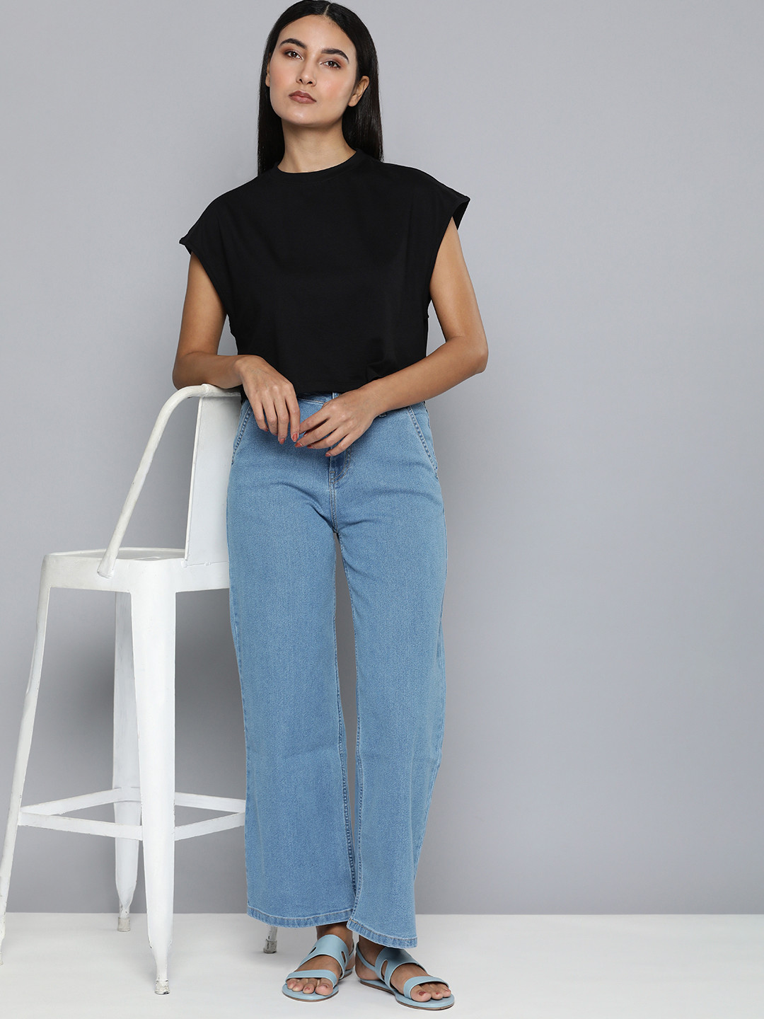 ether Solid Cotton Extended Sleeves Boxy T-shirt