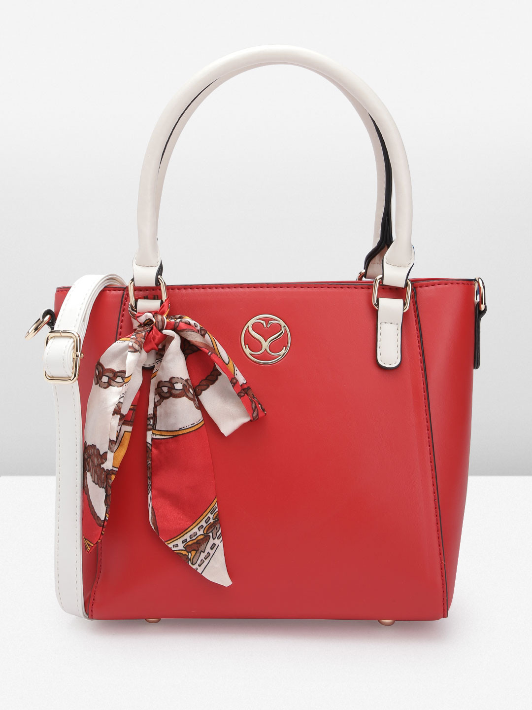 Sugarush Colourblocked PU Structured Tote Bag With Scarf