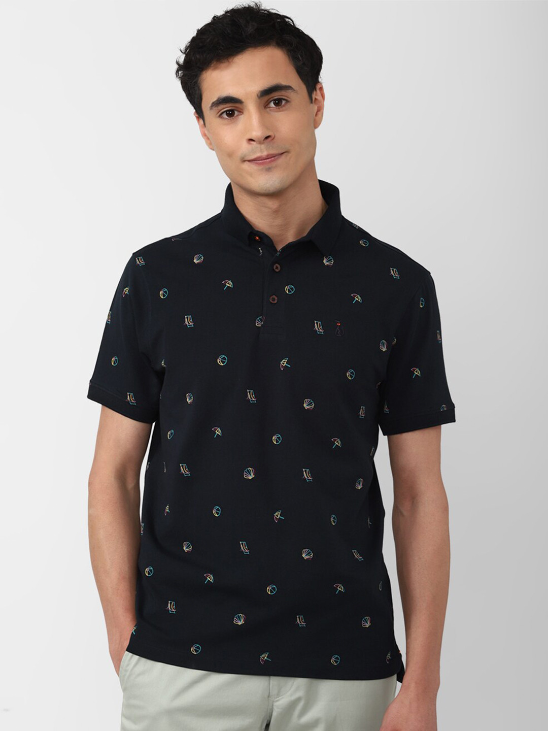 SIMON CARTER LONDON Coversational printed Polo Collar Cotton Slim Fit T-shirt