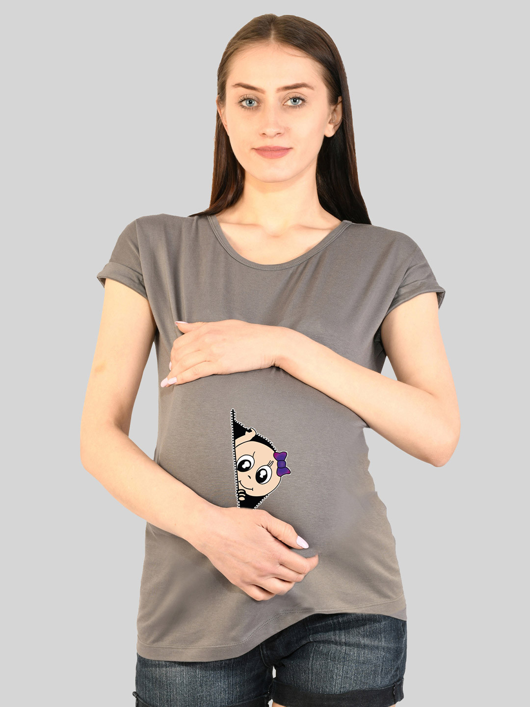 SillyBoom Women Grey Printed T-shirt
