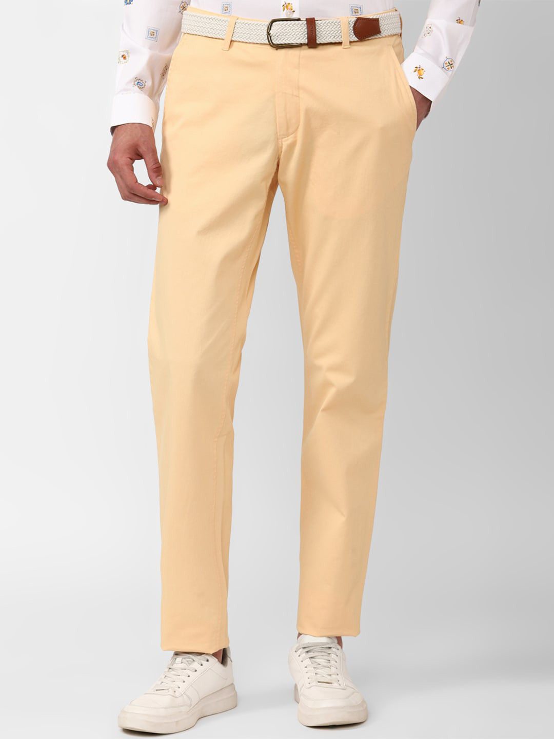 SIMON CARTER LONDON Men Mid-Rise Slim Fit Plain Pure Cotton Trousers