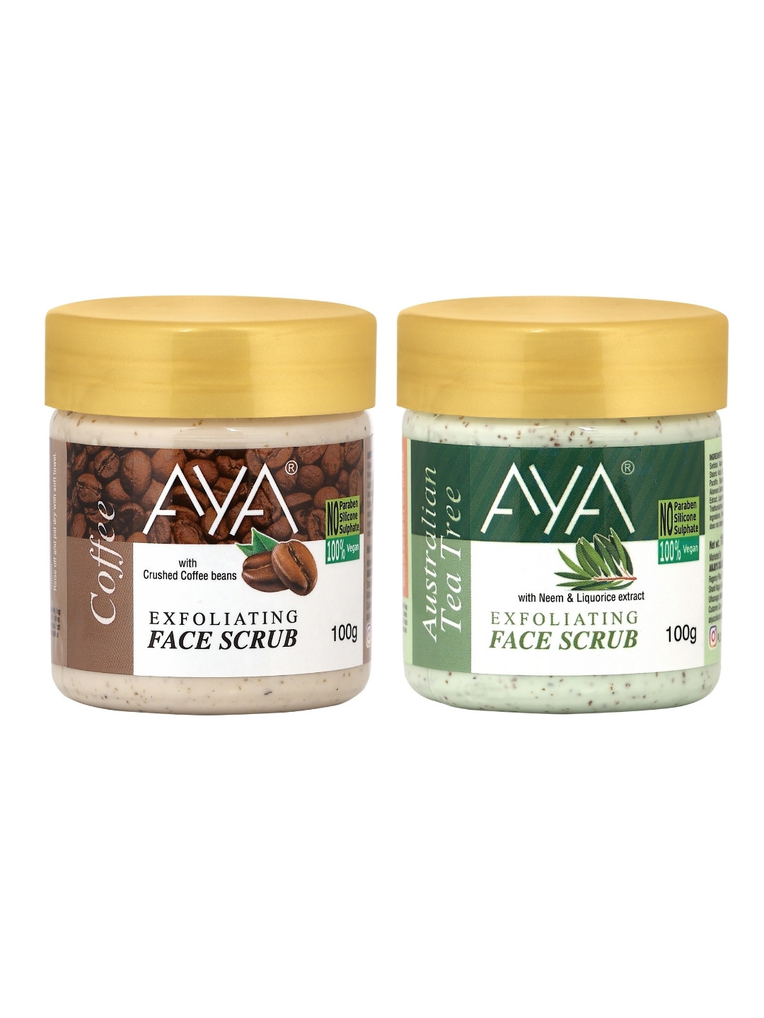 AYA Set Of 2 Coffee & Tea Tree Exfoliating Face Scrubs - 100 ml Each