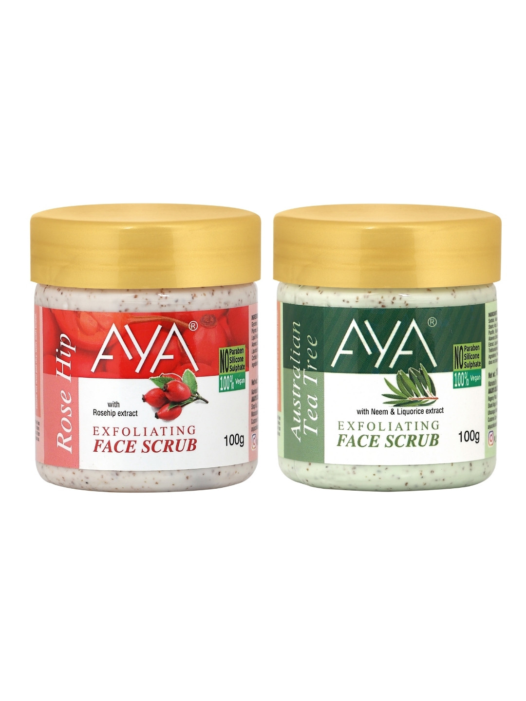 AYA Set Of 2 Rosehip & Tea Tree Exfoliating Face Scrubs - 100 ml Each