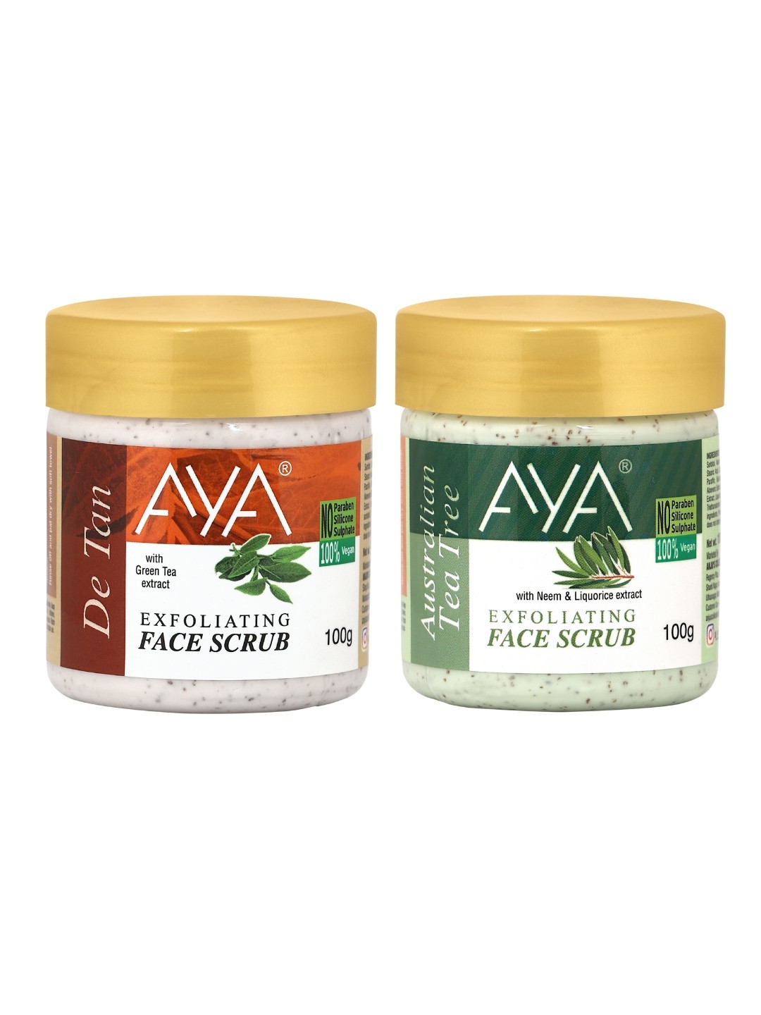 AYA Set Of 2 Detan & Tea Tree Exfoliating Face Scrubs - 100 ml Each