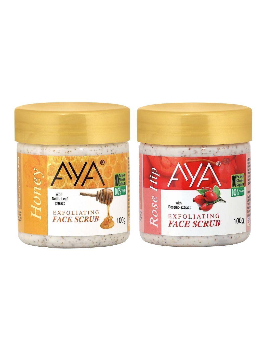 AYA Set Of 2 Honey & Rosehip Exfoliating Face Scrubs 100 ml Each