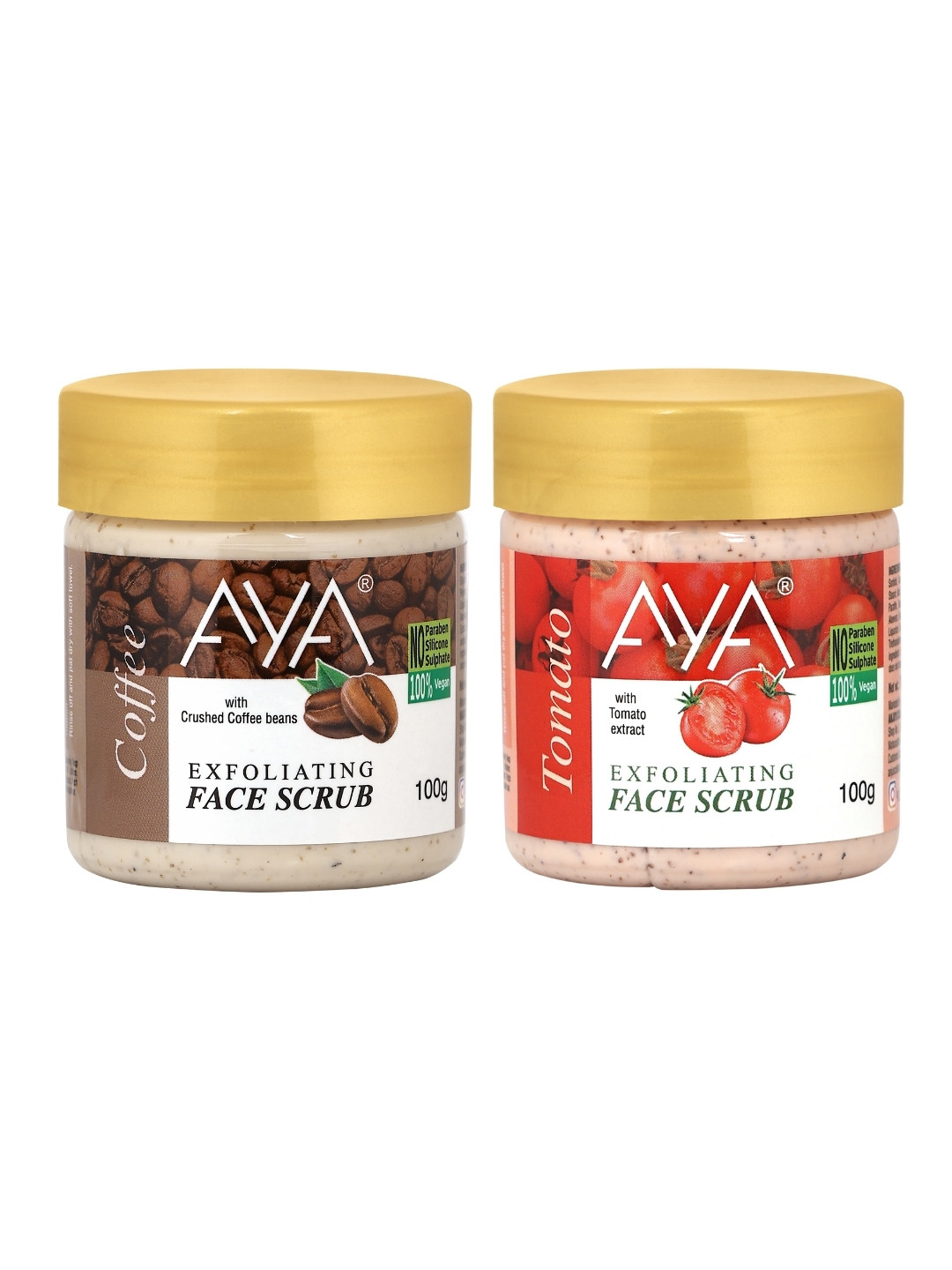 AYA Set Of 2 Coffee & Tomato Exfoliating Face Scrubs 100 ml Each