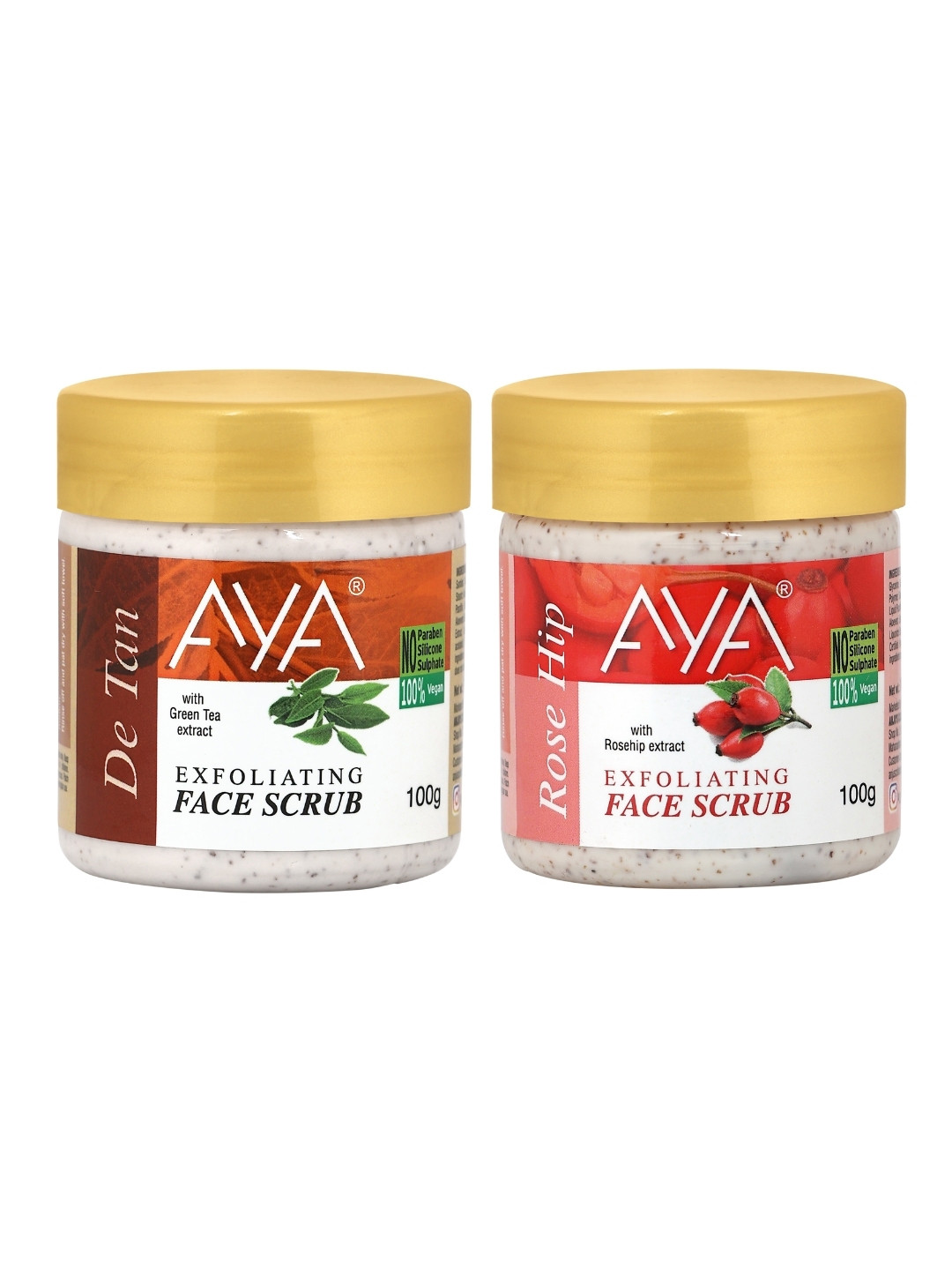 AYA Set Of 2 Detan & Rosehip Exfoliating Face Scrubs - 100 ml Each