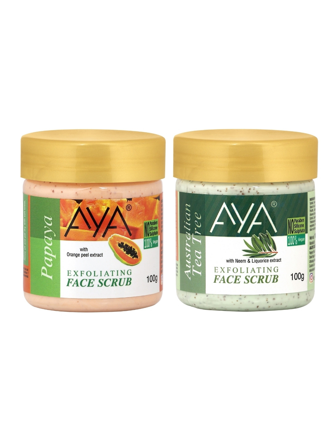 AYA Set Of 2 Papaya & Tea Tree Exfoliating Face Scrubs - 100 ml Each