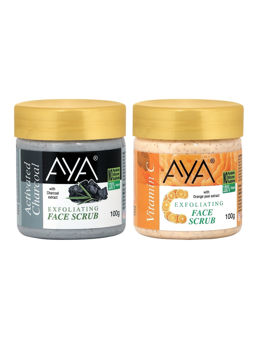 AYA Set Of 2 Activated Charcoal & Vitamin C Exfoliating Face Scrubs - 100 ml Each