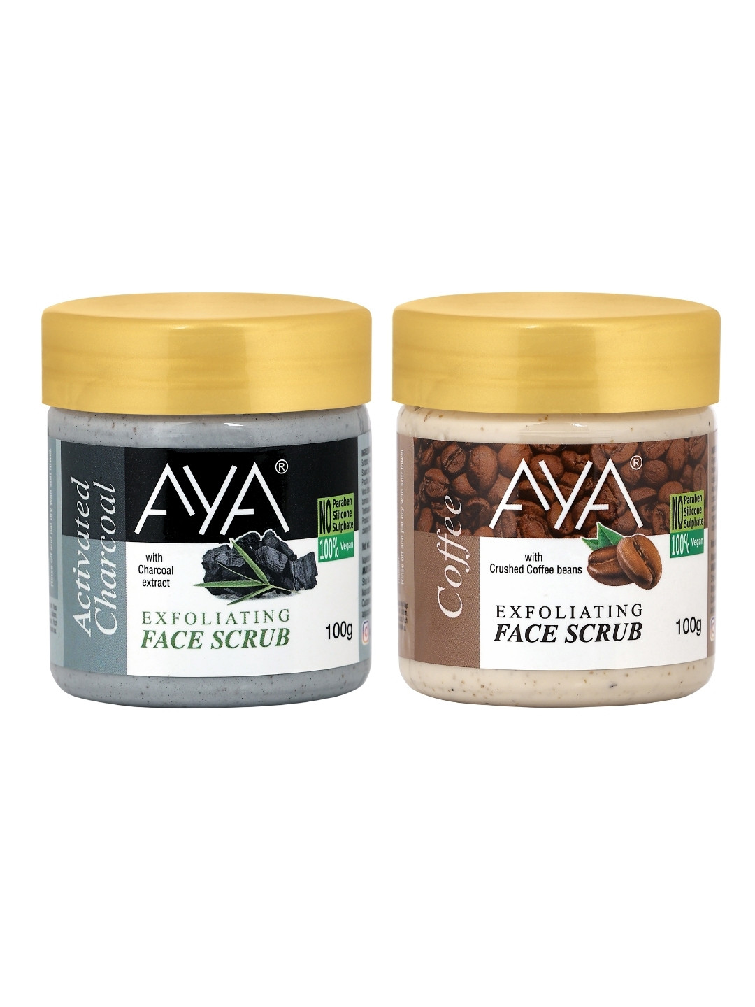 AYA Set of Activated Charcoal & Coffee Exfoliating Face Scrubs - 100 ml Each