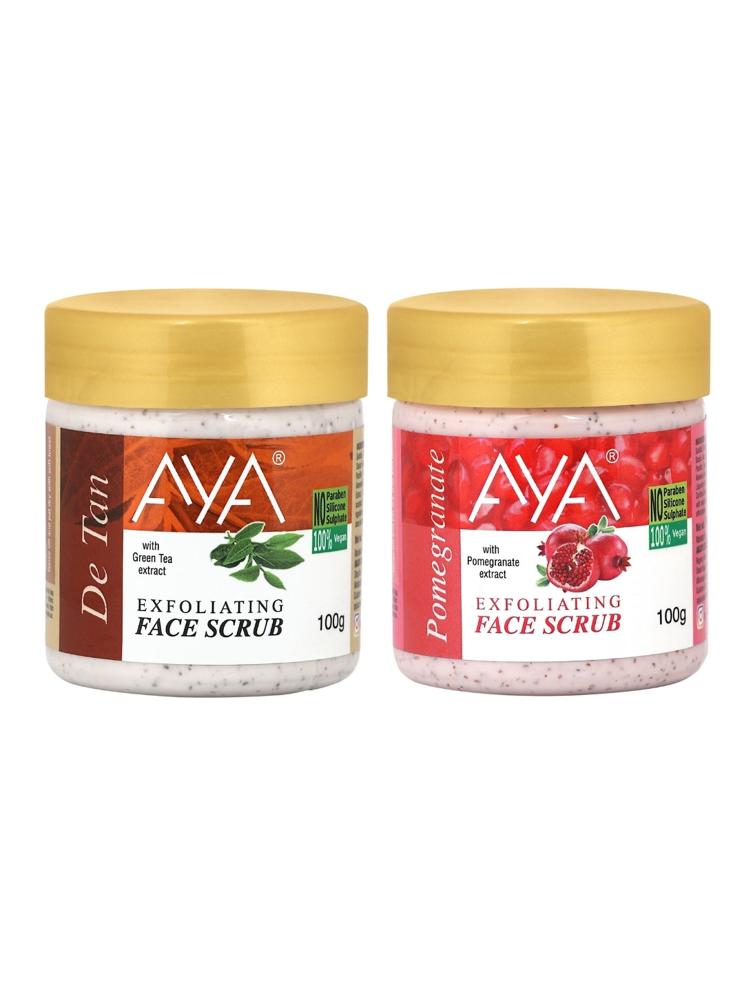 AYA Set of De Tan & Pomegranate Exfoliating Face Scrubs - 100 ml Each