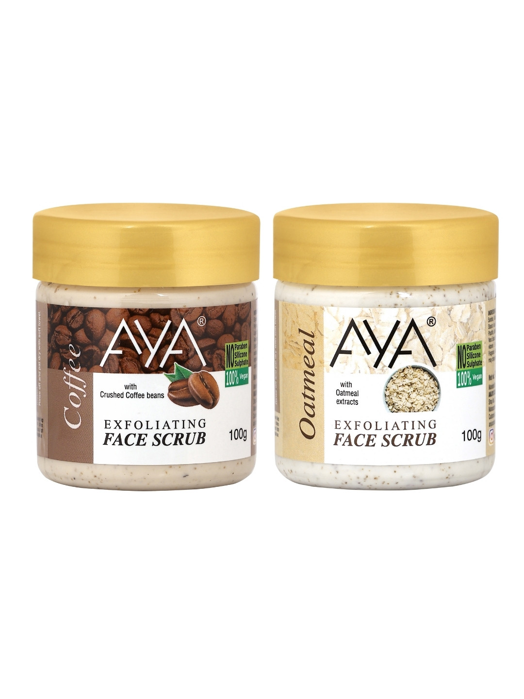 AYA Set of Coffee & Oatmeal Exfoliating Face Scrubs - 100 ml Each