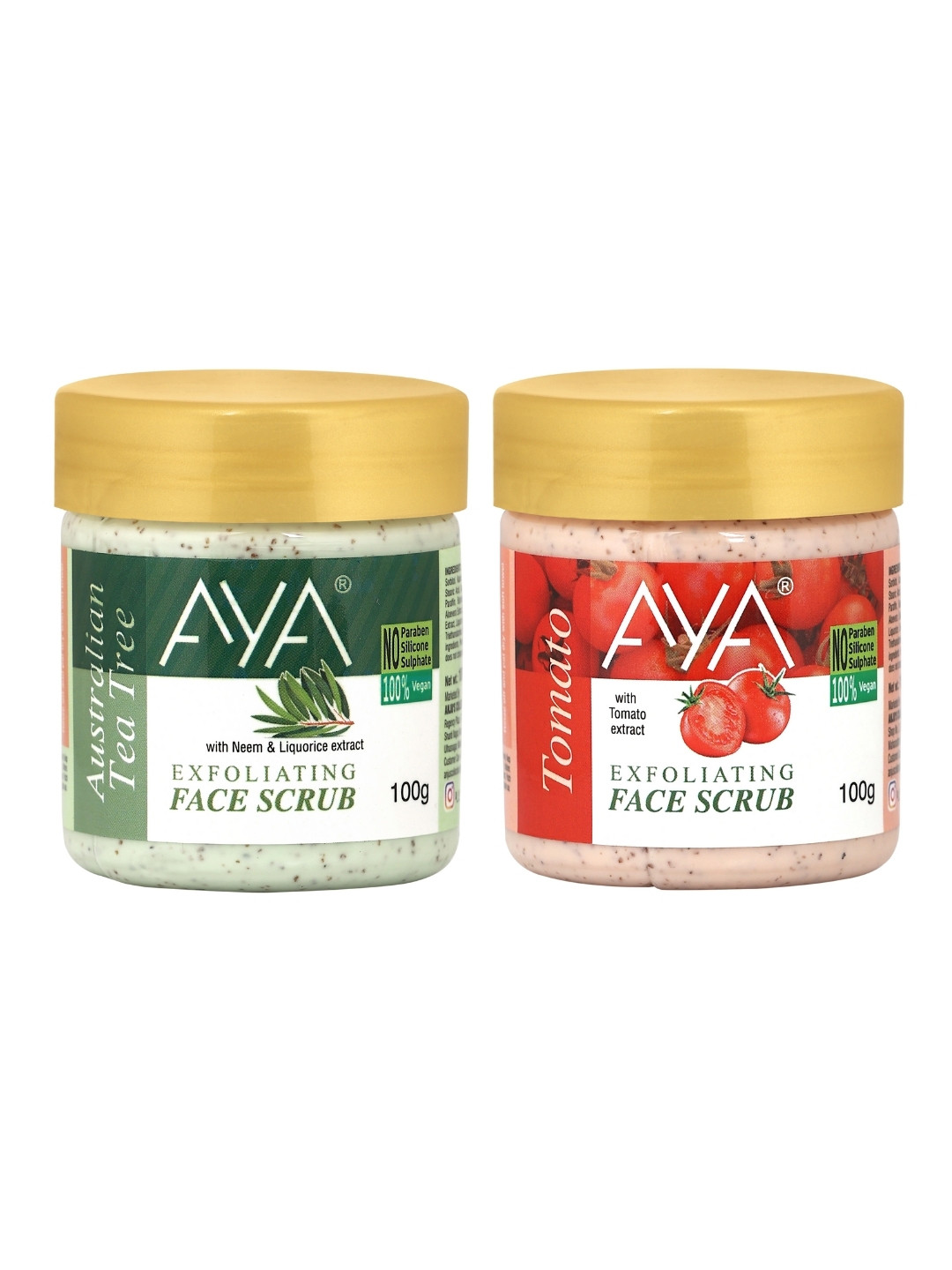AYA Set of Tea Tree & Tomato Exfoliating Face Scrubs - 100 ml Each