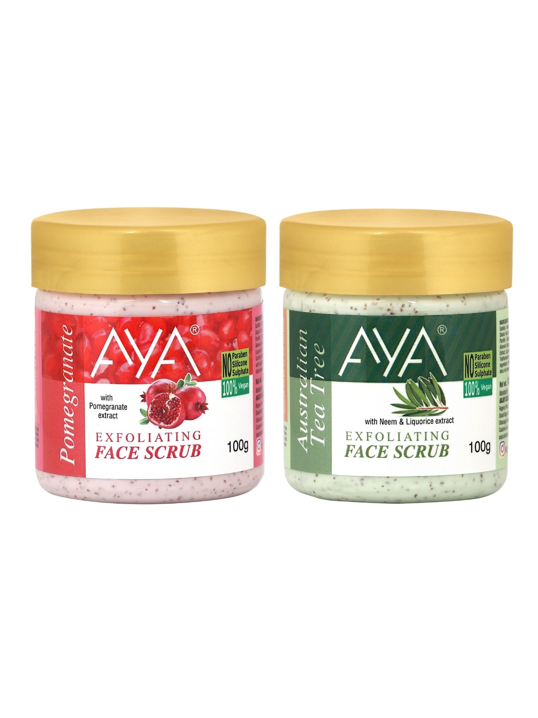 AYA Set of Pomegranate & Tea Tree Exfoliating Face Scrubs - 100 ml Each