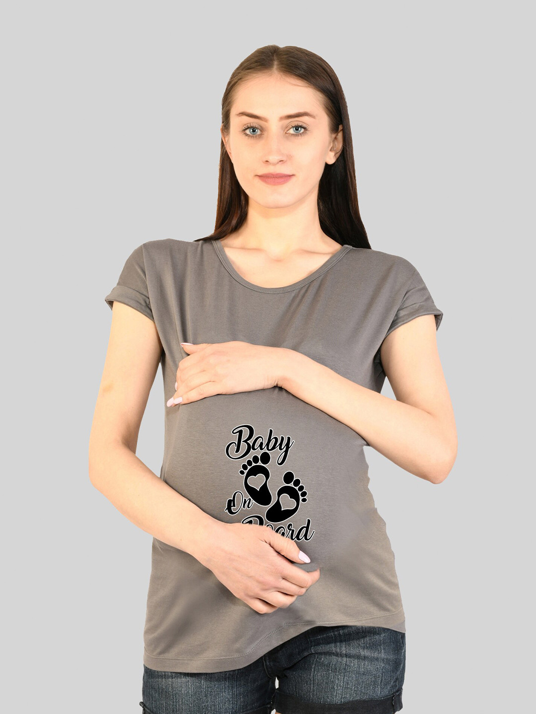 SillyBoom Typography Printed Dolman sleeves Cotton Maternity T-shirt