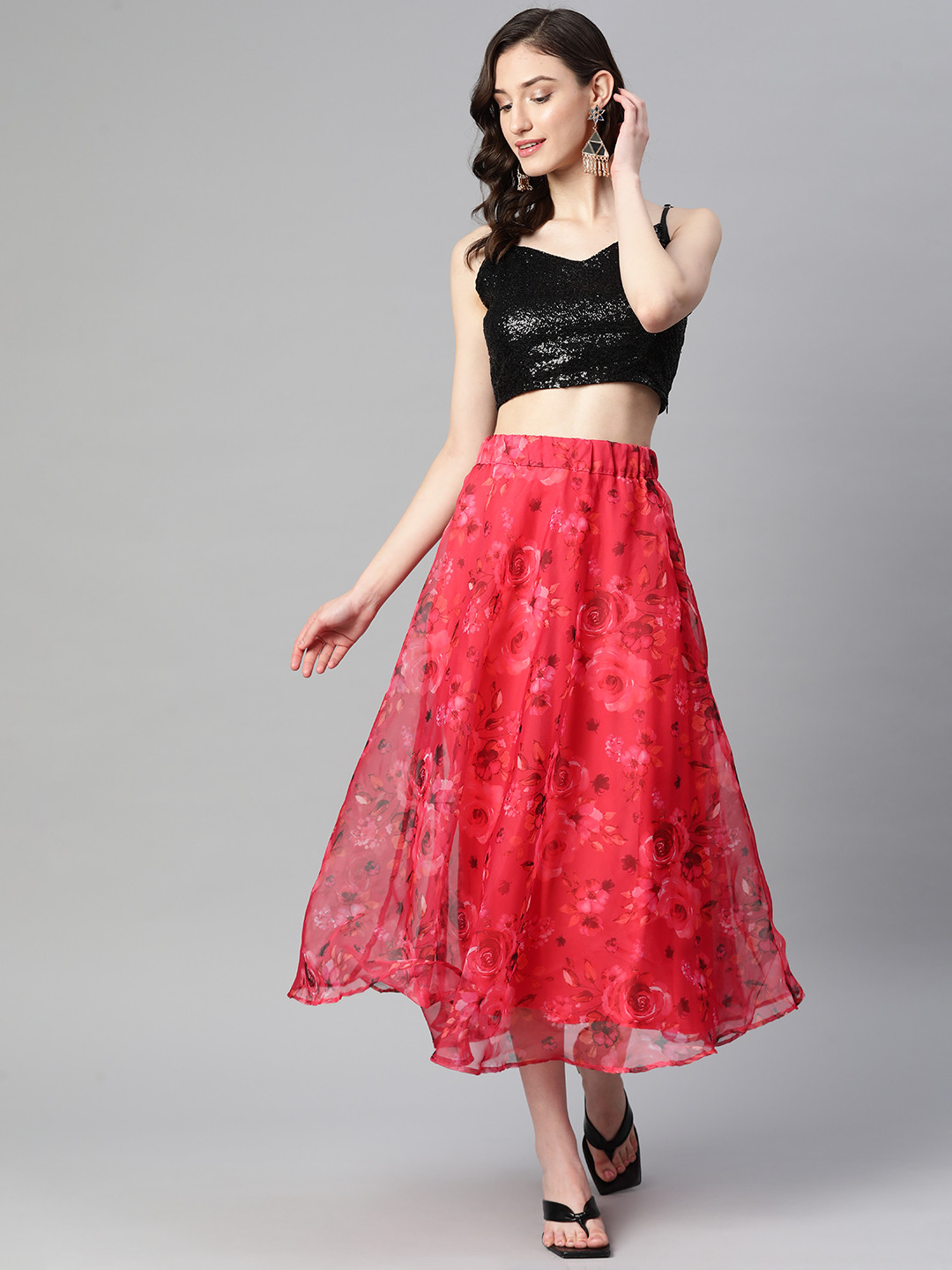 Purple State Embellished Top & Printed Skirt