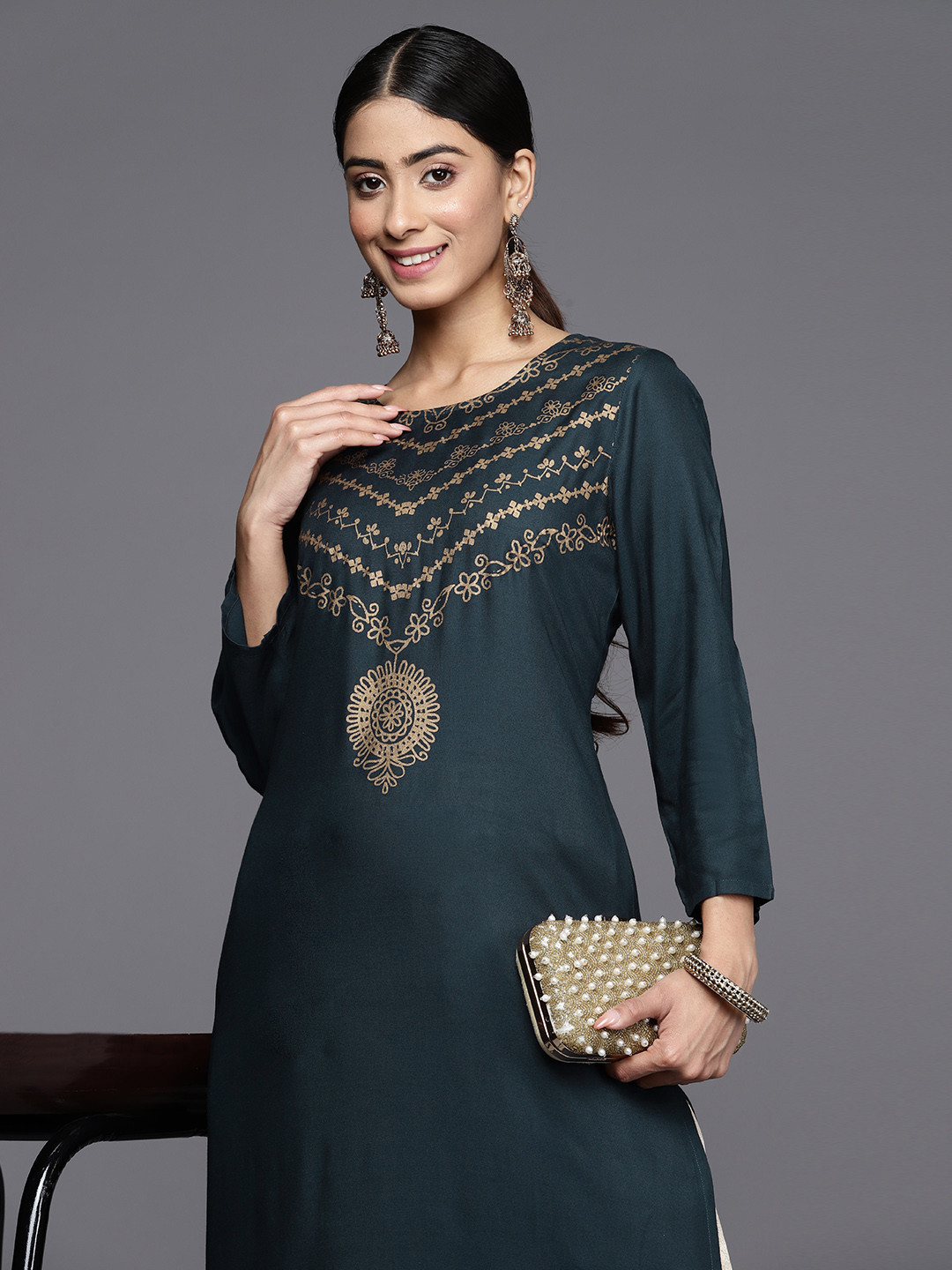 Varanga Floral Yoke Design Indigo Kurta