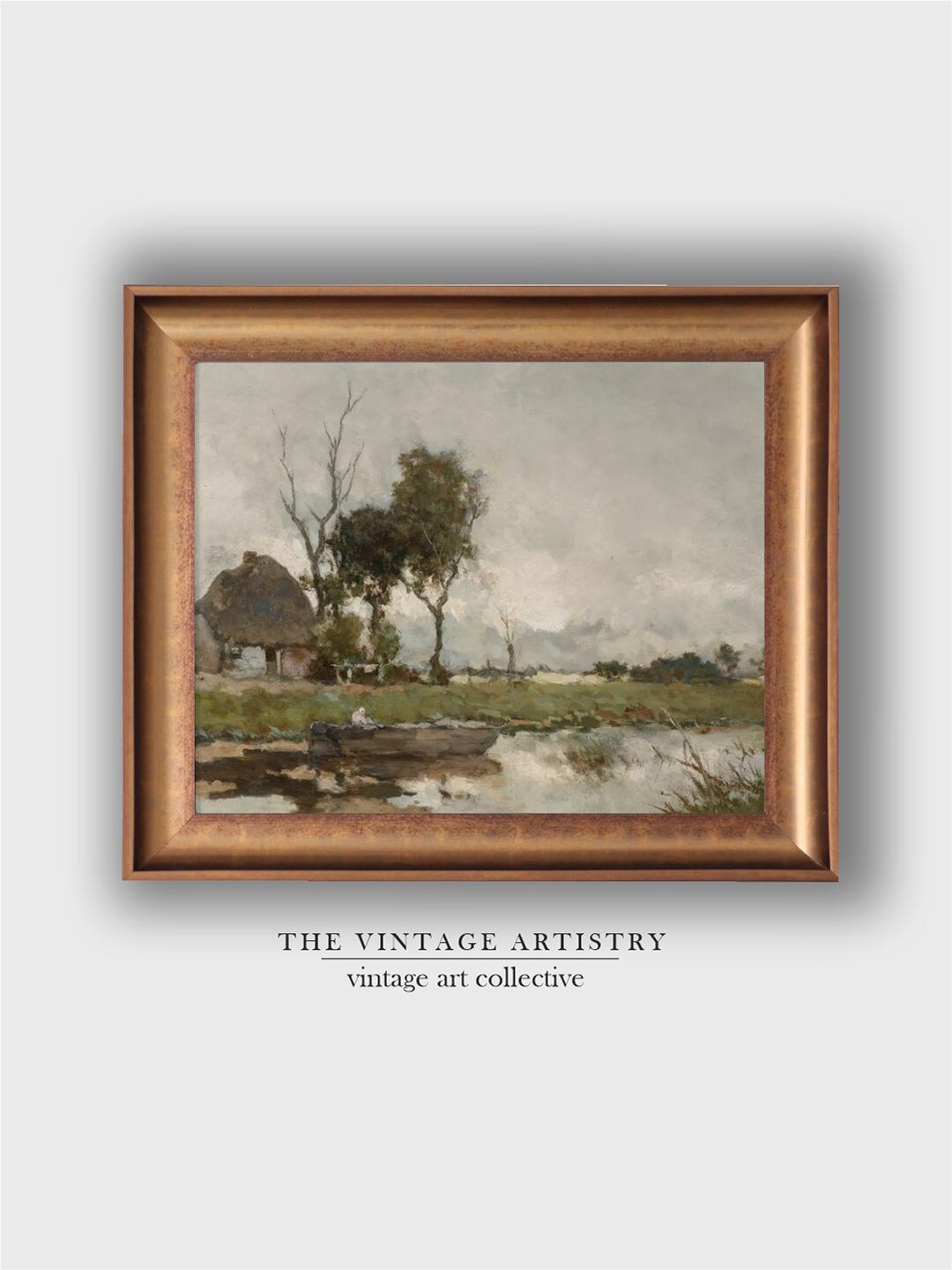 THE VINTAGE ARTISTRY Grey & Green River Landscape Wall Art