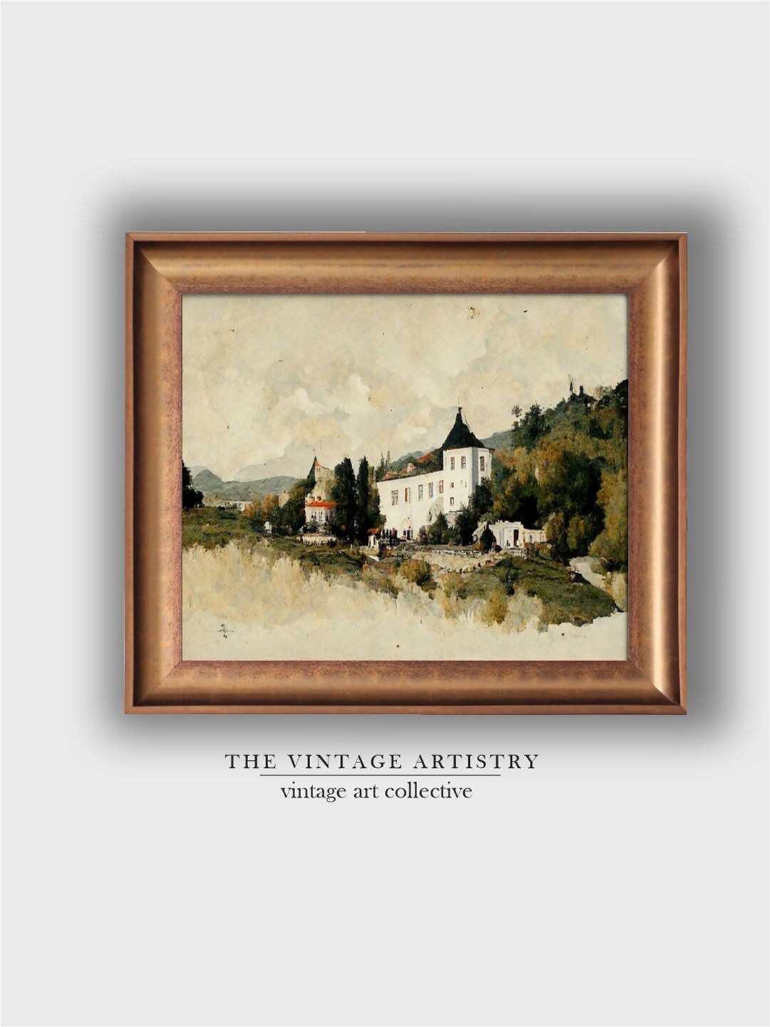 THE VINTAGE ARTISTRY Beige & Brown Vintage Forest Landscape Printed Framed Wall Art