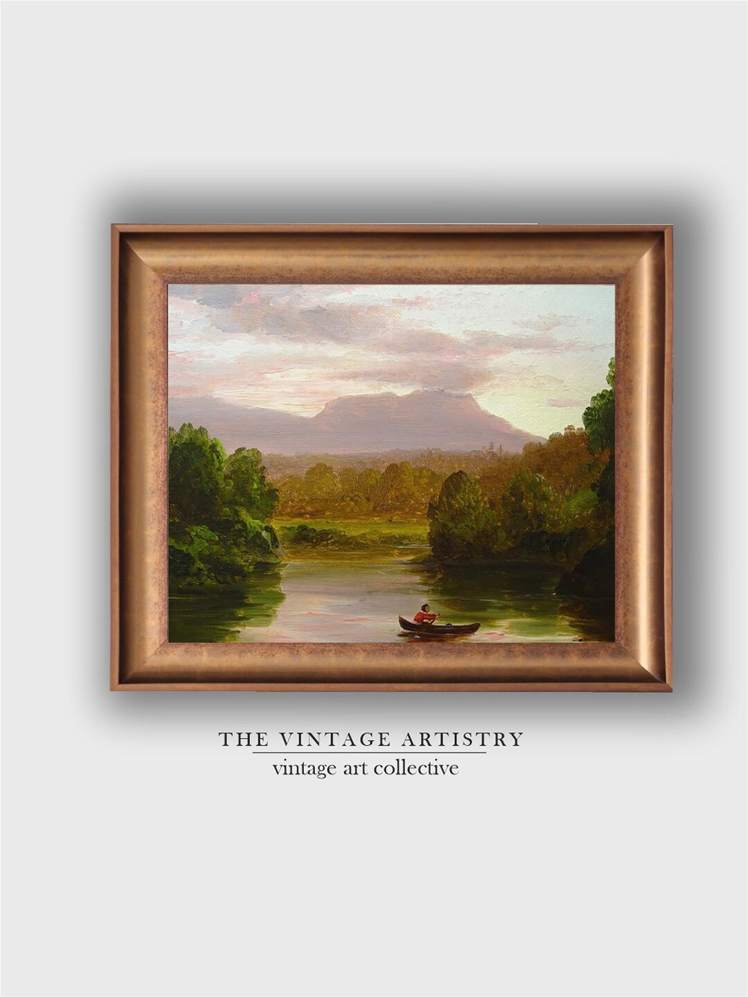 THE VINTAGE ARTISTRY Gold-Toned & Green River Painting Wall Art