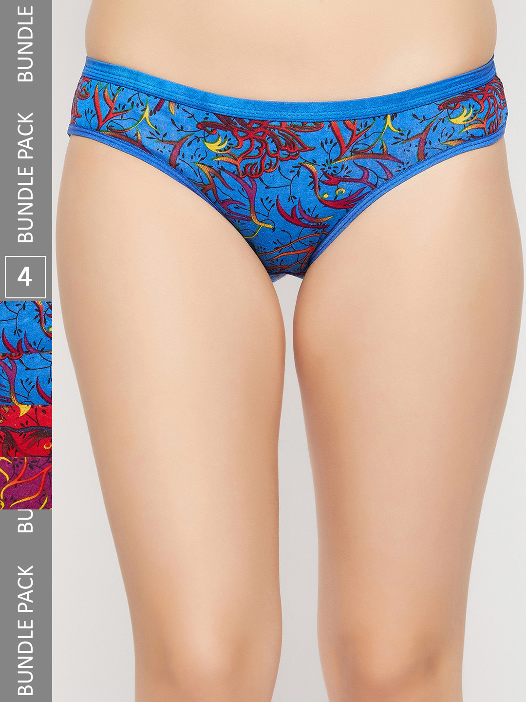 SECRETS BY ZEROKAATA Pack of 4 Assorted Printed Cotton Basic Briefs Panty For Women