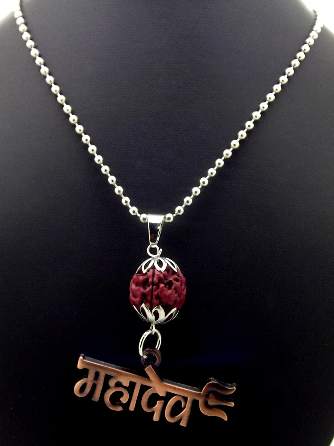 FEMMIBELLA Men Silver-Plated Rudraksha Chain with Pendant