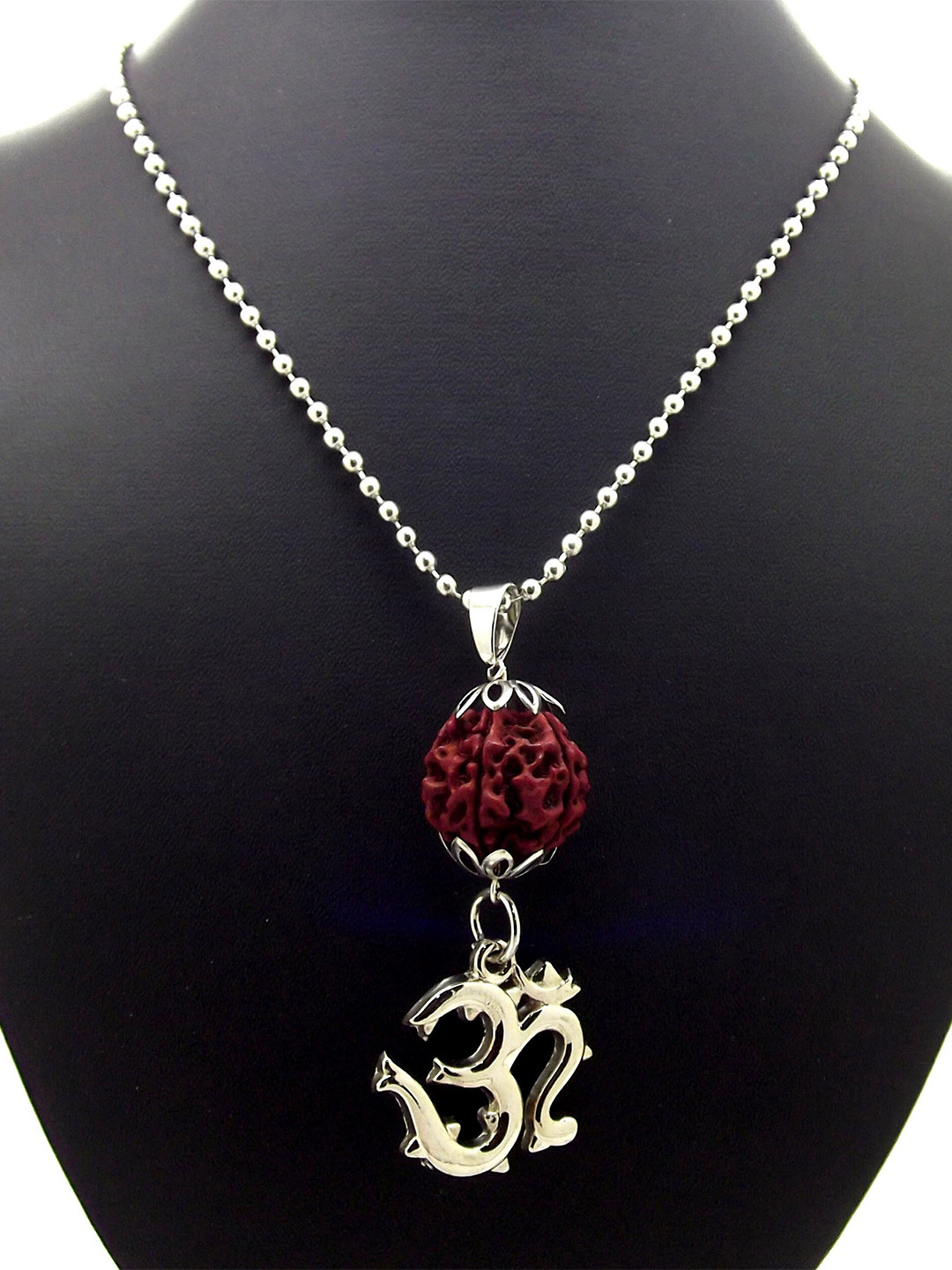 FEMMIBELLA Men Silver-Plated Om Rudraksh Chain