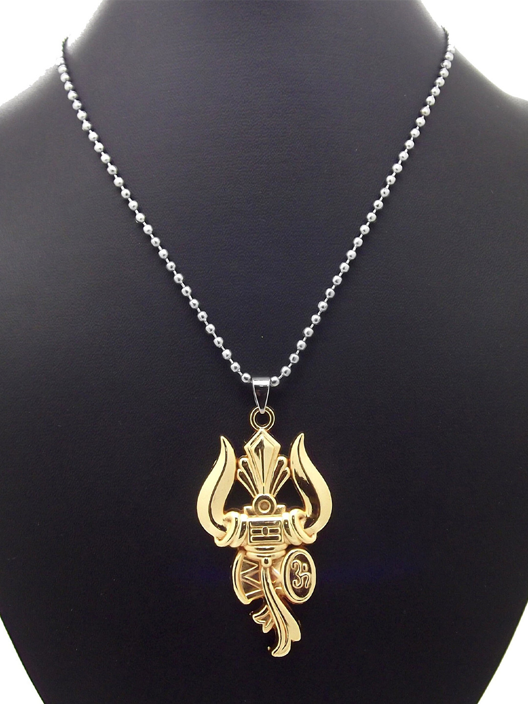 FEMMIBELLA Men Silver-Plated Trishul Damru Chain