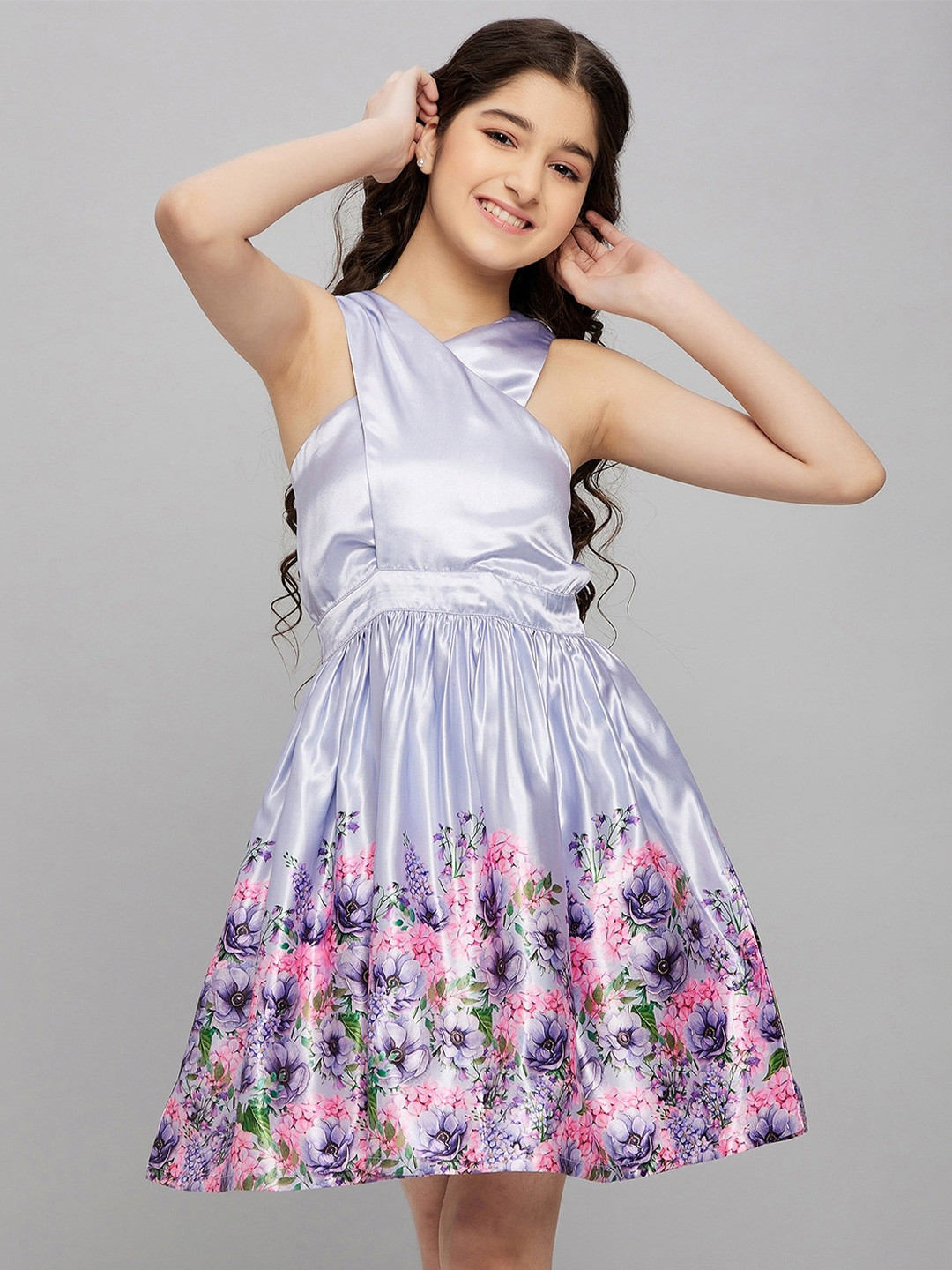 StyloBug Girls Floral Satin Dress