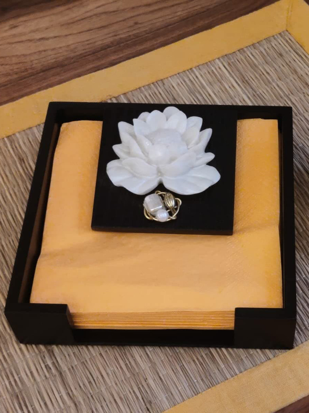 COCKTAIL Brown Wooden MDF Napkin Tissue Paper Holder With Weighted Flap