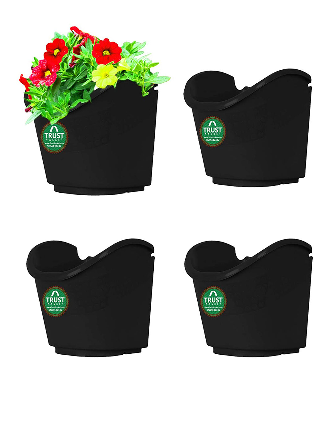TRUSTBASKET Black 4-Pcs Vertical Gardening Hanging Planters