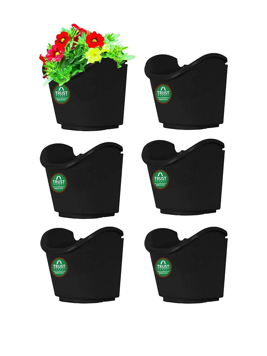 TRUSTBASKET Black 6-Pcs Vertical Gardening Hanging Planters