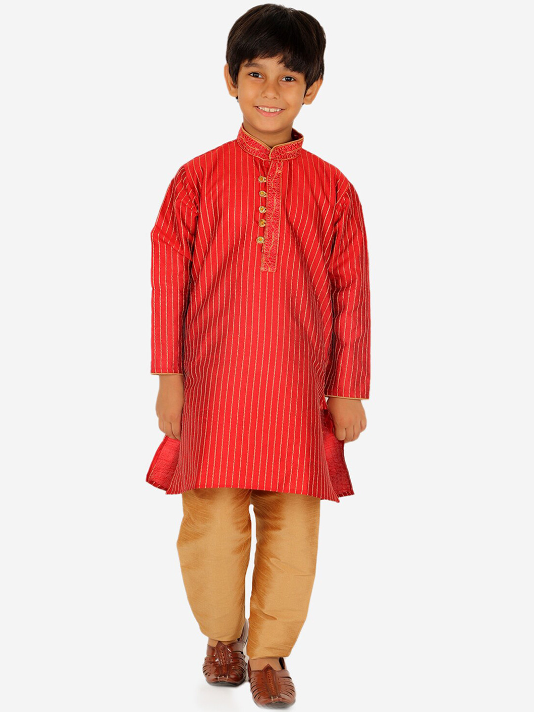 Pro-Ethic STYLE DEVELOPER Boys Striped Thread Work Straight Kurta with Pyjamas