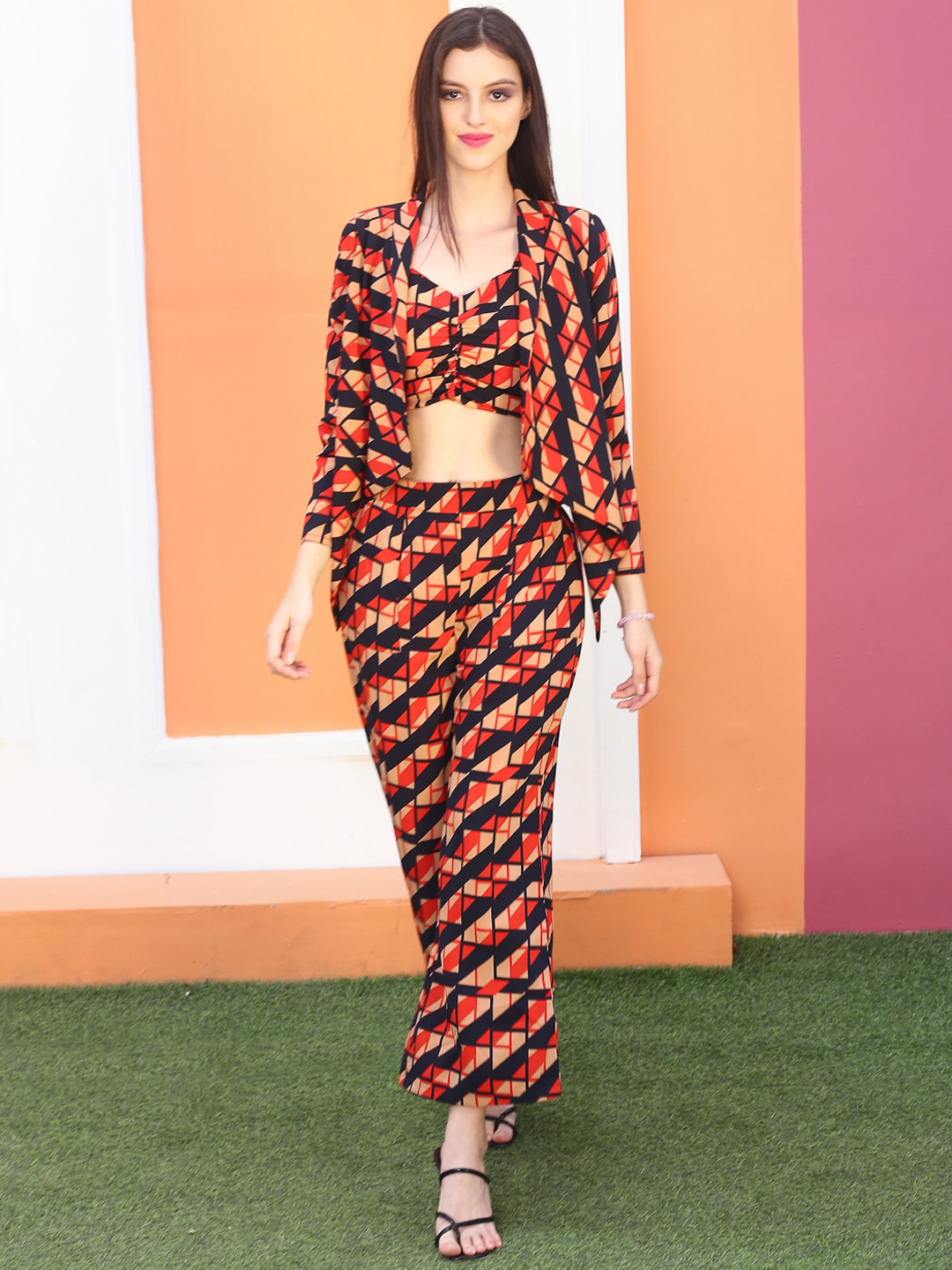 Sera Printed Top With Palazzo Co-Ords Comes With Shrug